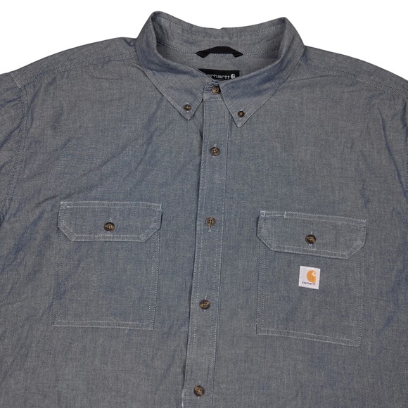 Carhartt Other - Carhartt Mens 4XL Loose Fit Short Sleeve Chambray Button Down Work Shirt Blue